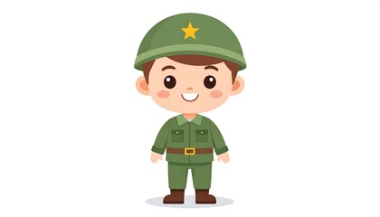 Cute cartoon boy in military uniform