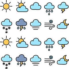 Weather Icons Set: Sun, Rain, Clouds, Wind, and Storm Symbols