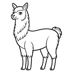 Cartoon Llama Full Body Outline on White Background