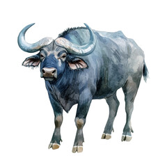 watercolor of Water Buffalo, vector, isolated on a white background.