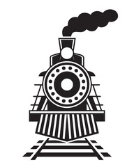 steam locomotive front view vector illustration classic train engine on tracks black and white line art © AIcon Star