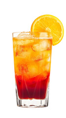 glass with tequila sunrise cocktail isolated on white background. Alcoholic drink, design element for restaurant or bar. Design element for menu.