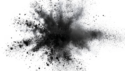 Dark gray black dust powder explosion transparent PNG, isolated background. Dynamic blast eruption, monochrome color effect