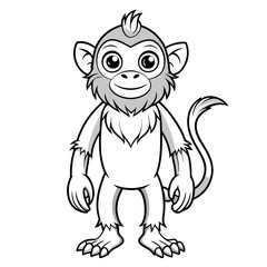 Cute cartoon monkey standing upright, neutral expression, illustration