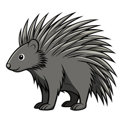 Cartoon Style Porcupine Illustration on White Background, Standing Sideways
