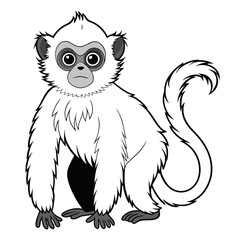 Cartoon white monkey sitting with black outlined illustration