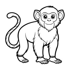 Obraz premium Cute monkey standing illustration in black and white line