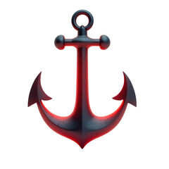 Rendered illustration presents a detailed metallic anchor with a textured surface, illuminated by crimson red hues, creating a captivating contrast against a completely dark background, showcasing...