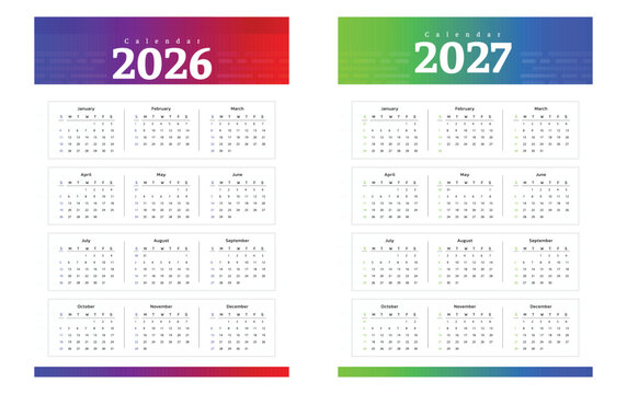 2026 and 2027 Calendars Displaying Monthly Layouts and Dates for Planning and Organization