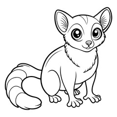 Cartoon Ring-tailed Lemur Posing with Big Eyes, Line Art