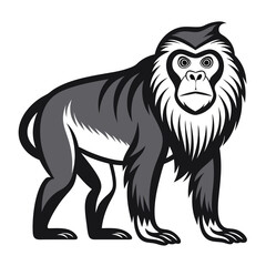 Cartoon monkey with a focused gaze standing against white