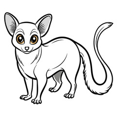 Cartoon galago illustration with big eyes and fluffy tail