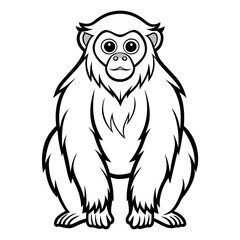 Stylized Cartoon Gibbon Sitting Upright with Bold Outline