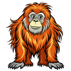 Cartoon Orangutan with orange fur isolated on white background