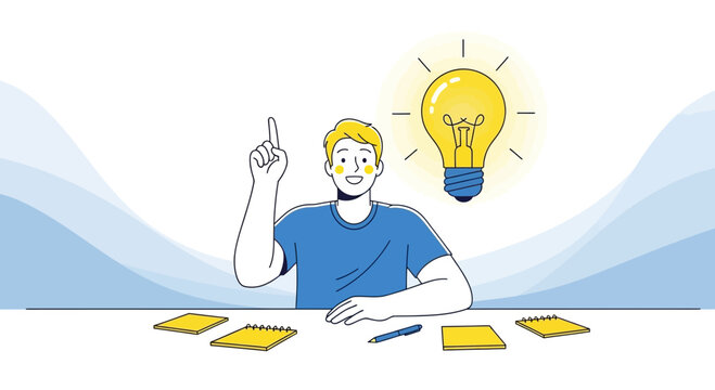 Illustrative image of a man with a bright idea, concept of creativity and innovation
