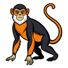 Stylized Saki Monkey Illustration with Detailed Line Work and Color