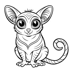 Cartoon Tarsier in Line Art with Detailed Features
