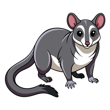 Cartoon ringtail possum stands isolated on white background