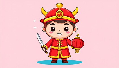 Cute cartoon child in traditional Chinese attire