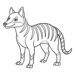 Thylacine line art standing, isolated on a white background