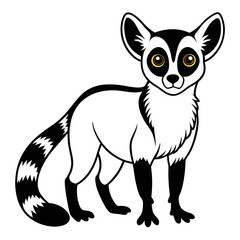 Stylized black and white lemur illustration on a white background