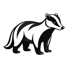 Standing Badger Illustration in Flat Black and White Style