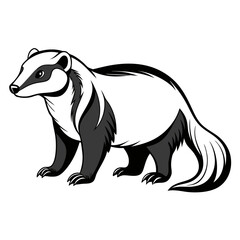 Illustration of an elegant badger in black and white tones