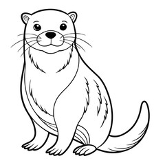 Cartoon otter vector illustration on white background, line art