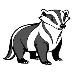 Cartoon badger illustration in black white and gray shades