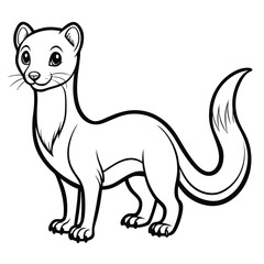 Stoat Cartoon Illustration standing isolated, outlined in Black