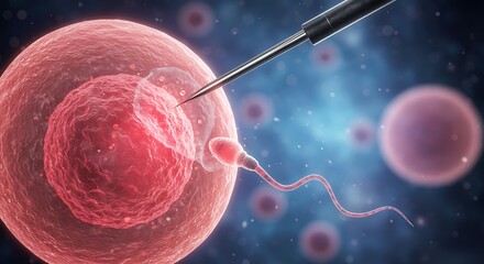 Sperm fertilizing egg with needle fertilization microscopic