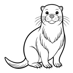 Cute Otter Line Art Illustration Sitting Upright Isolated