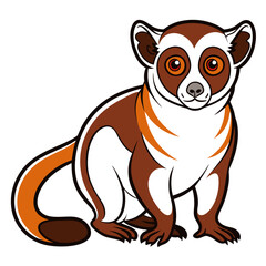 Cartoon brown lemur illustration with big eyes and white backdrop