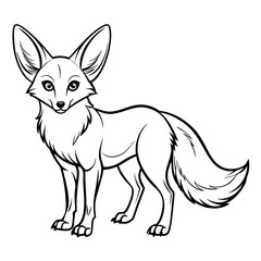Stylized Fennec Fox Illustration with Strong Outlines on White