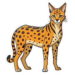 Cartoon serval standing isolated on white background wildlife animal