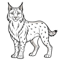 Cartoon lynx in black and white on a white background