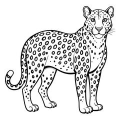 Cartoon Leopard Standing Isolated Black and White Illustration