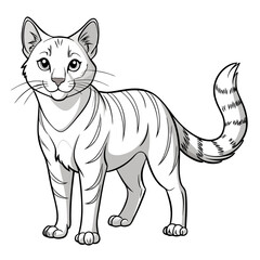 Cartoon illustration of a smiling striped cat standing upright
