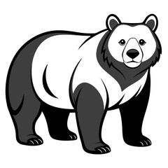 Cartoon black and white bear standing against a white background