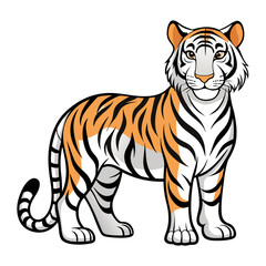 Cartoon tiger standing tall with orange and black stripes