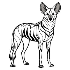 Stylized African Wild Dog Illustration with Bold Black Lines