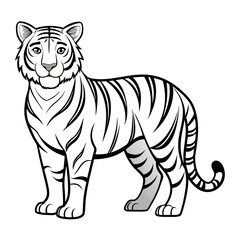 Black and white tiger illustration standing on white background
