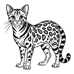 Graphic Style Black and White Spotted Wild Cat Illustration