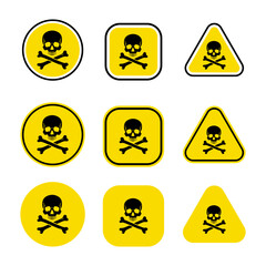 Obraz premium Vector illustration showing nine skull and crossbones icons in different shapes and colors