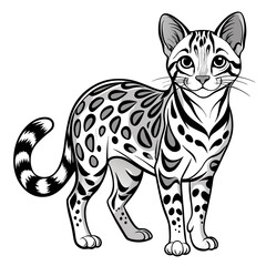 Elegant cartoon Bengal cat illustration standing against a white background