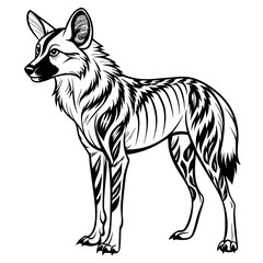 African wild dog line art illustration in graphic style