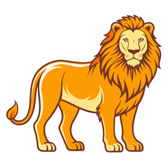 Illustration of a regal lion standing, side view, cartoon style