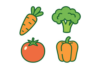 Bright and colorful assortment of fresh healthy organic vegetables including carrot broccoli tomato and bell pepper on a clean white background