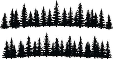 Coniferous tree silhouettes, pine forest design, black vector trees, nature icons, evergreen foliage, landscape elements, minimal art, editable graphics © Md Shahedul