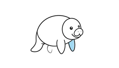 Cute cartoon manatee outline drawing